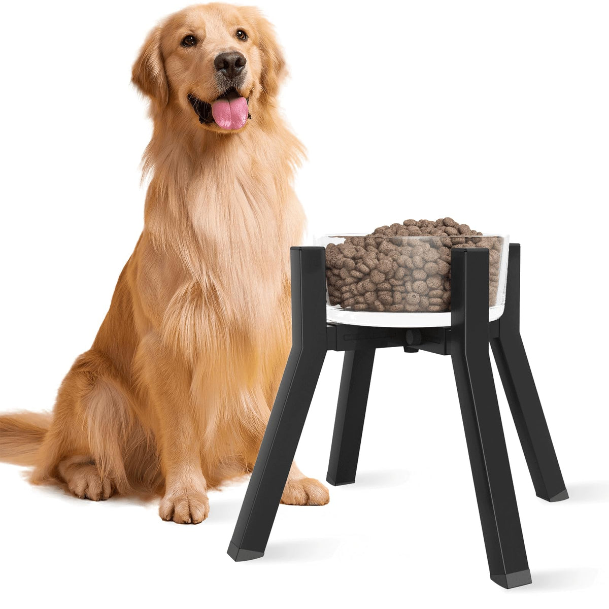 Dog Bowl Stand for Medium Large Dogs, Adjustable Width Elevated Dog Bowls 7-10.6", Raised Dog Food Water Bowls, 11 inch Tall Single Holder, Black,Bowl Not Included