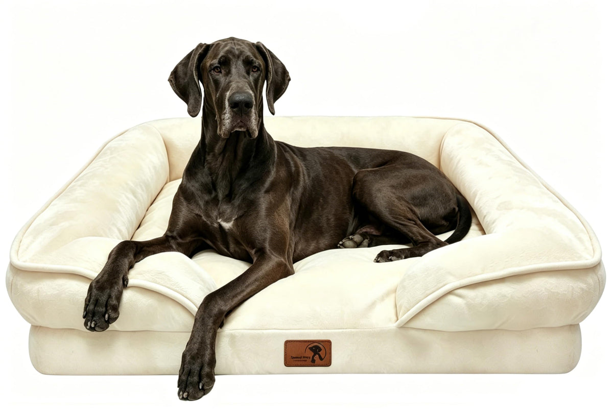 Spotted Play Orthopedic Dog Bed with Sides - Dog Sofa Beds for Medium Dogs, Supportive Foam Pet Couch Bed with Washable Removable Cover, Waterproof Lining and Non-Slip Bottom, Grey - M