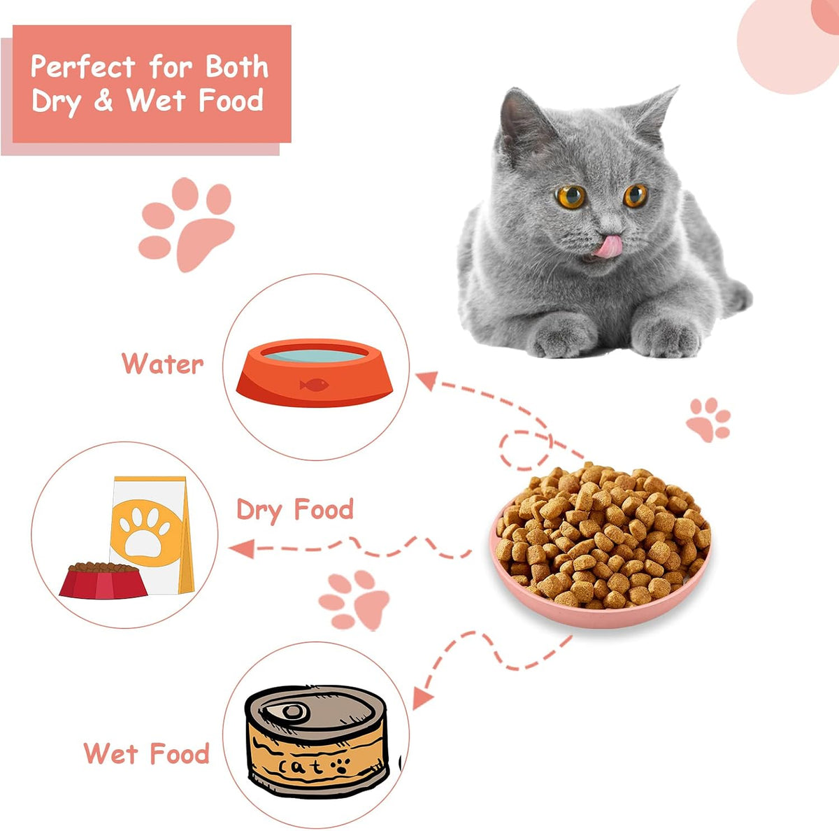 [8-Pieces] Whisker Fatigue Cat Bowl - 5.5 Inch Shallow Cat Food Dish Wide Cats Wet Feeding Bowls, PET Plate for Kittens and Short Legged Cats (Type-A Normal Bowls)