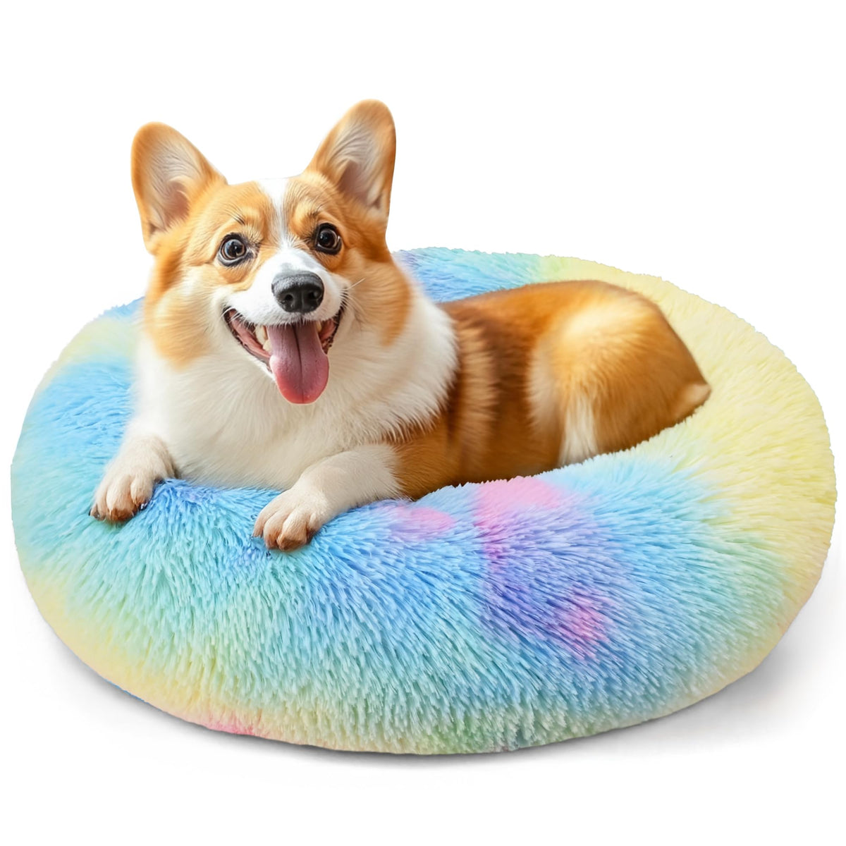 Hoewina Dog & Cat Bed for Indoor Cats, 20in Calming Donut Bed (Light Grey)