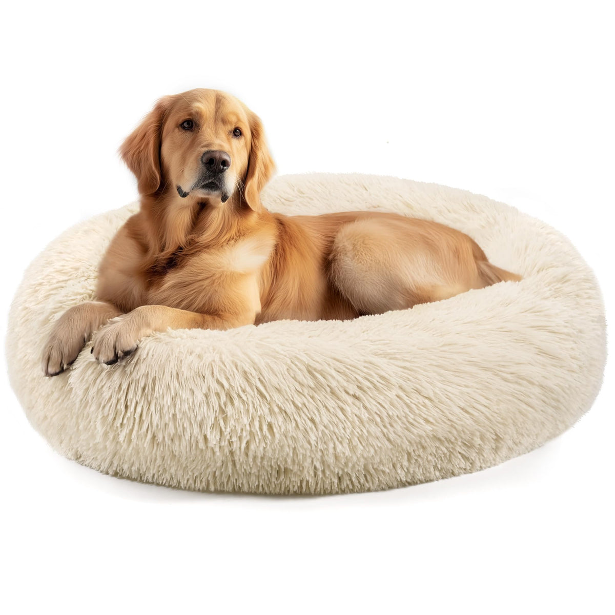 Hoewina Dog & Cat Bed for Indoor Cats, 20in Calming Donut Bed (Light Grey)