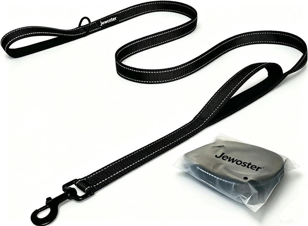 Heavy Duty Dog Leash - 2 Handles by Padded Traffic Handle for Extra Control, 6foot Long - Perfect for Medium to Large Dogs (6 ft, Black)