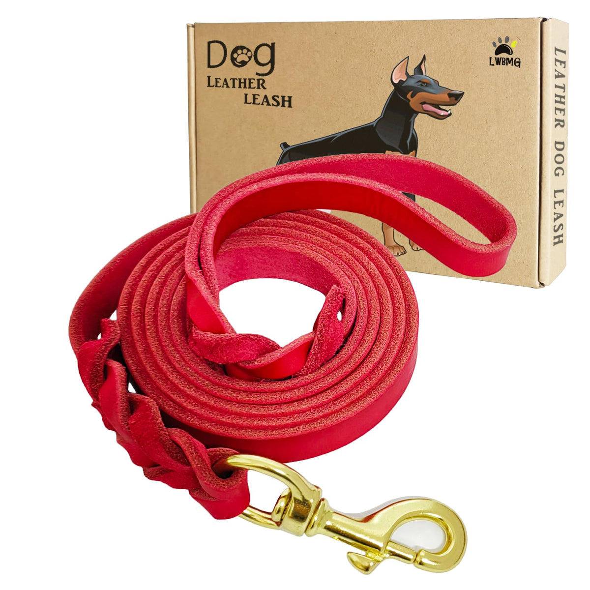 LWBMG Leather Dog Leash 6ft x 3/4 inch, Heavy Duty Genuine Leather Braided Dog Training Leash, Soft and Strong Pet Lead for Large, Medium, Small Dogs