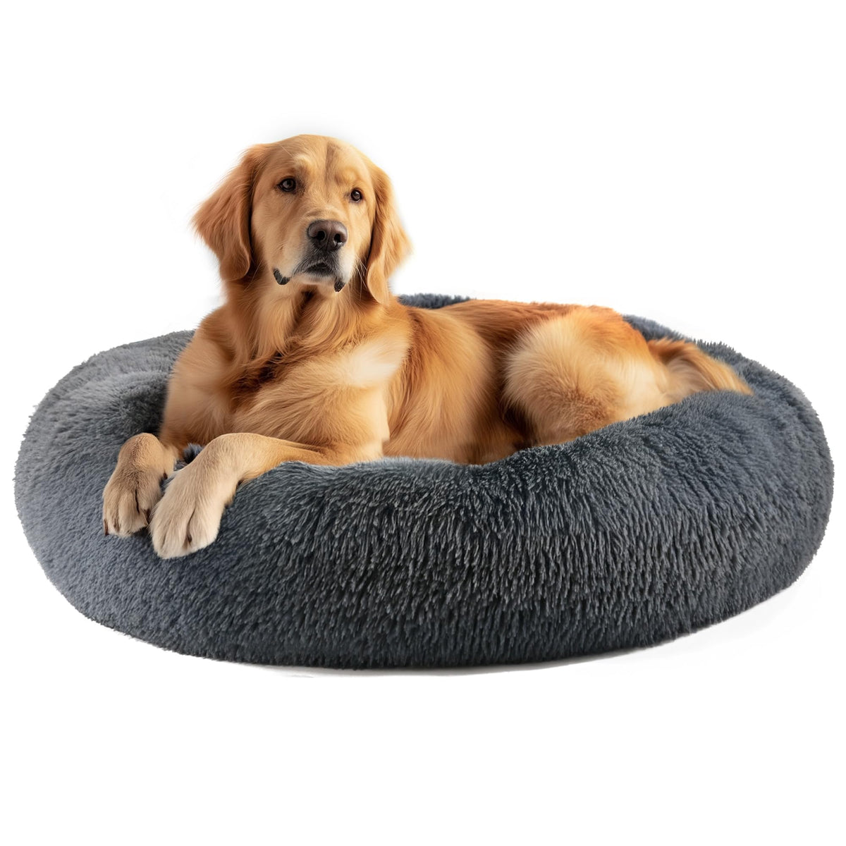 Hoewina Dog & Cat Bed for Indoor Cats, 20in Calming Donut Bed (Light Grey)