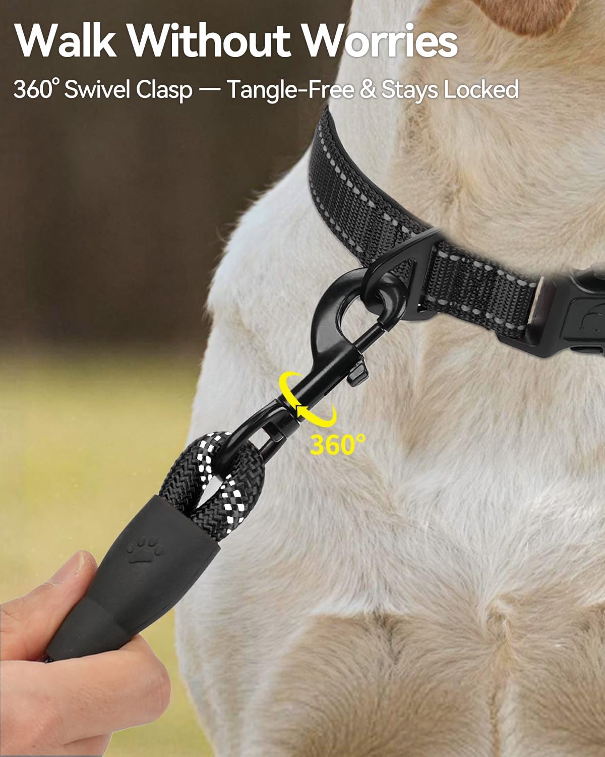 Joytale Rope Dog Leash for Medium Large Dogs, Padded Handle, 6FT, Black