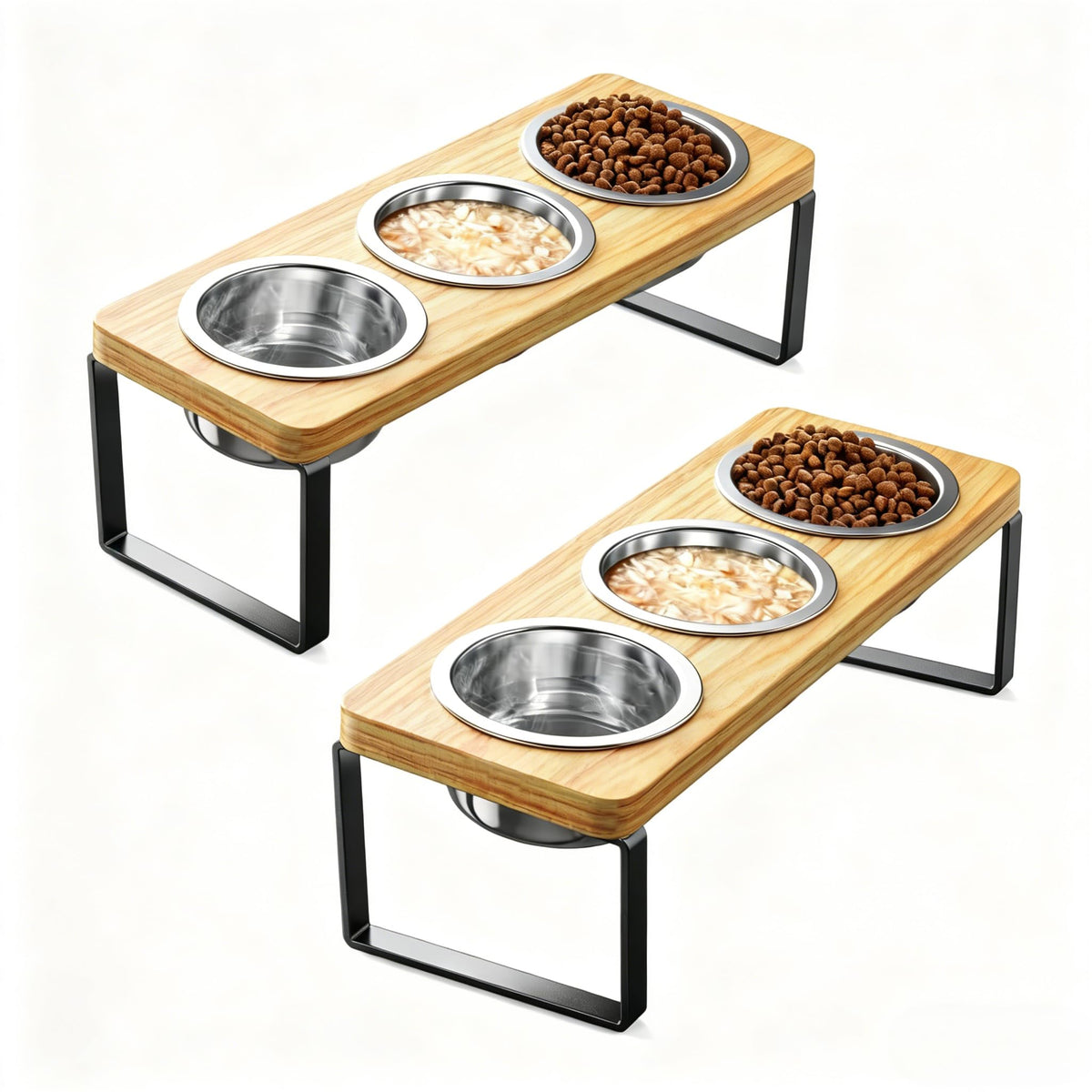 Elevated Cat Bowls with 3 Stainless Steel Bowls | 10° Tilted Anti-Vomiting Raised Cat Food Bowl for Small Cats and Puppies Pet Bowl with Stand
