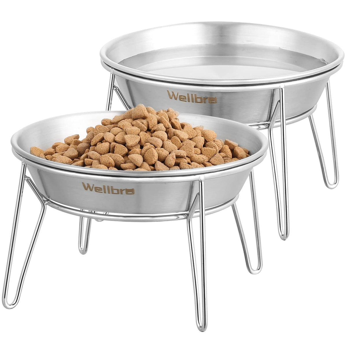 Elevated Cat Bowls, Wide Stainless Steel Cat Food Bowls with Metal Stand Whisker Stress-Free, Raised Food and Water Dish for Cats, Kitten, Puppies and Small Dogs