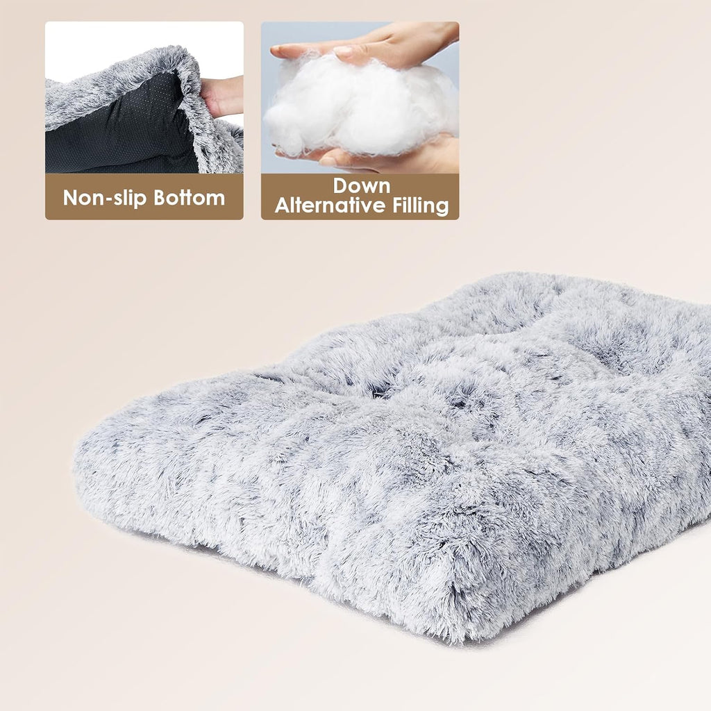 EHEYCIGA Fluffy Dog Crate Bed for Medium Dogs, Plush Crate Pad, Grey