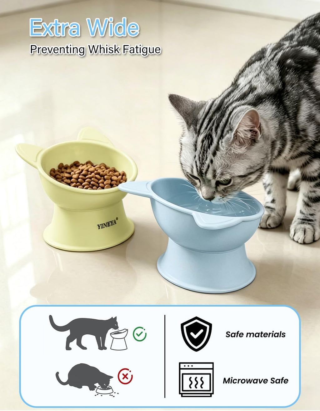 YINEYA 2 Pack Cat Food Bowls Elevated Design for Neck Comfort & Digestion