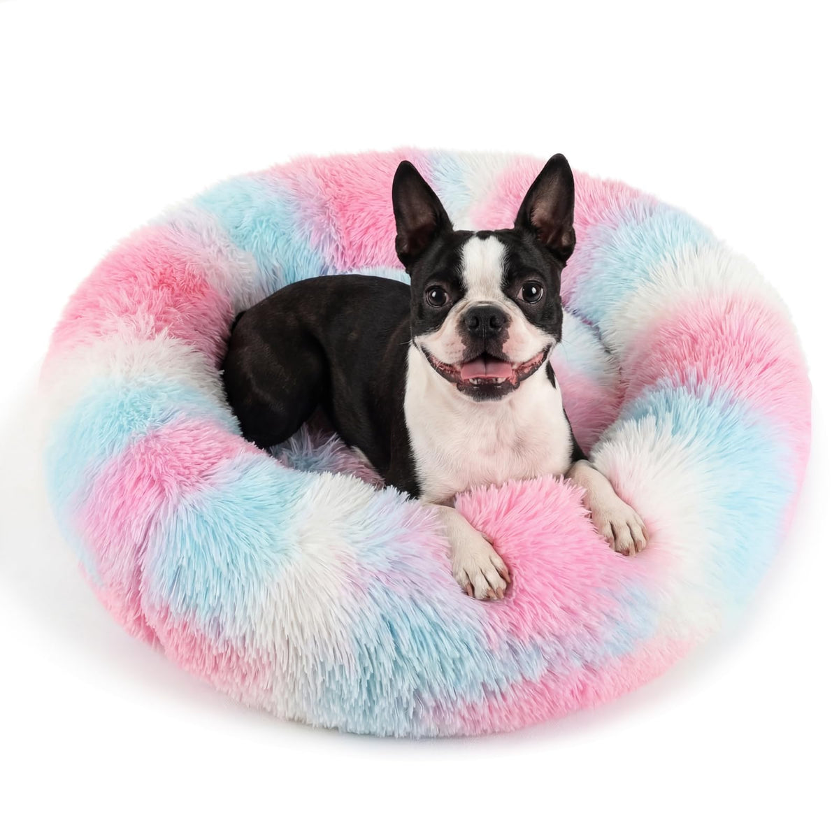 Small Calming Dogs Bed for Small Dogs Anti-Anxiety Machine Washable Fluffy Luxury Anti-Slip Waterproof Mute Base Warming Cozy Soft Pet Puppy Round Bed