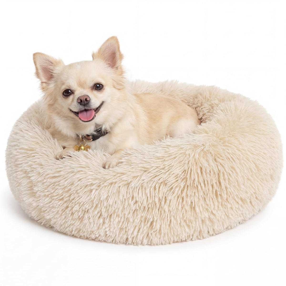 Small Calming Dogs Bed for Small Dogs Anti-Anxiety Machine Washable Fluffy Luxury Anti-Slip Waterproof Mute Base Warming Cozy Soft Pet Puppy Round Bed