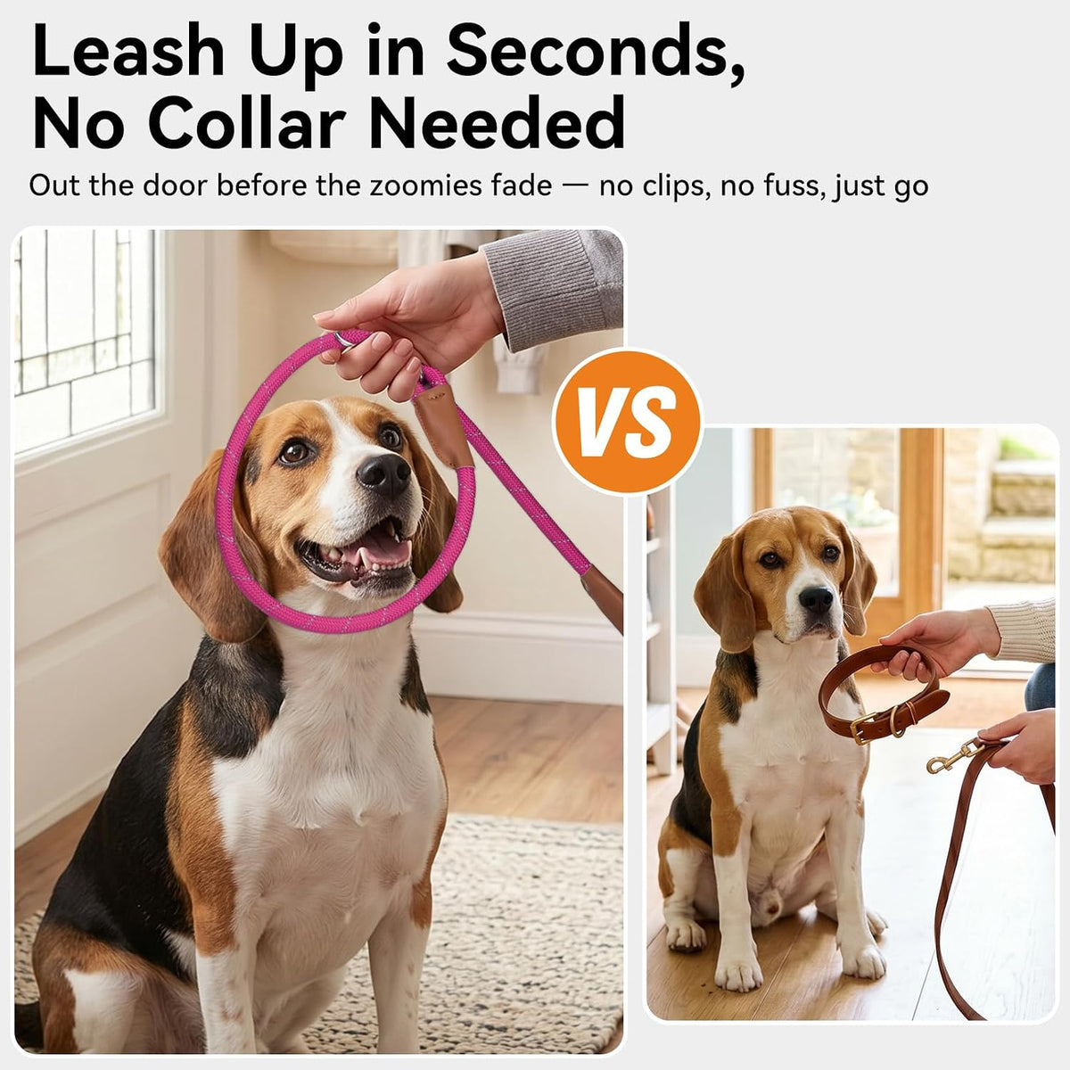 Joytale Slip Lead Dog Leash with Dual Handle, No Pull, Hot Pink, 6FT x 3/8"