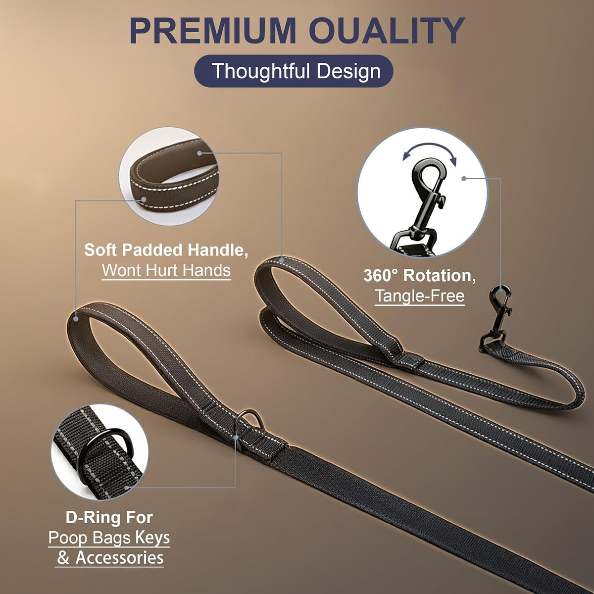 2 Pack Dog Leash, 6 FT Heavy Duty Dual Handle Reflective Leash for Dogs