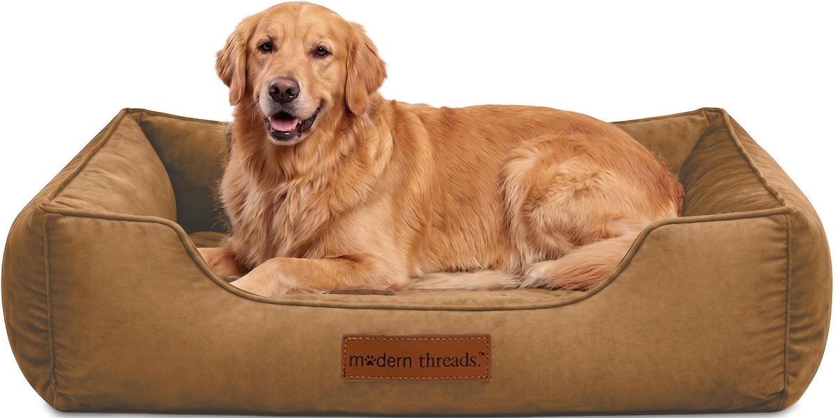 Modern Threads Luxury Dog Bed - Comfortable Tufted Velvet Cushion for Small to Large Dogs - Machine Washable - Durable & Cute Sleep Space for Pets - Pamper Your Pet with Cozy Beds - Rosewood