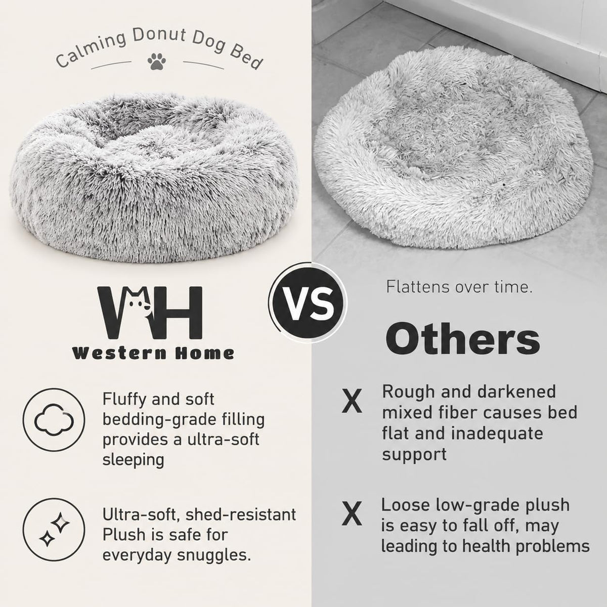 WESTERN HOME WH Calming Soft Round Dog &Cat Bed Small Dog Bed Washable,20"