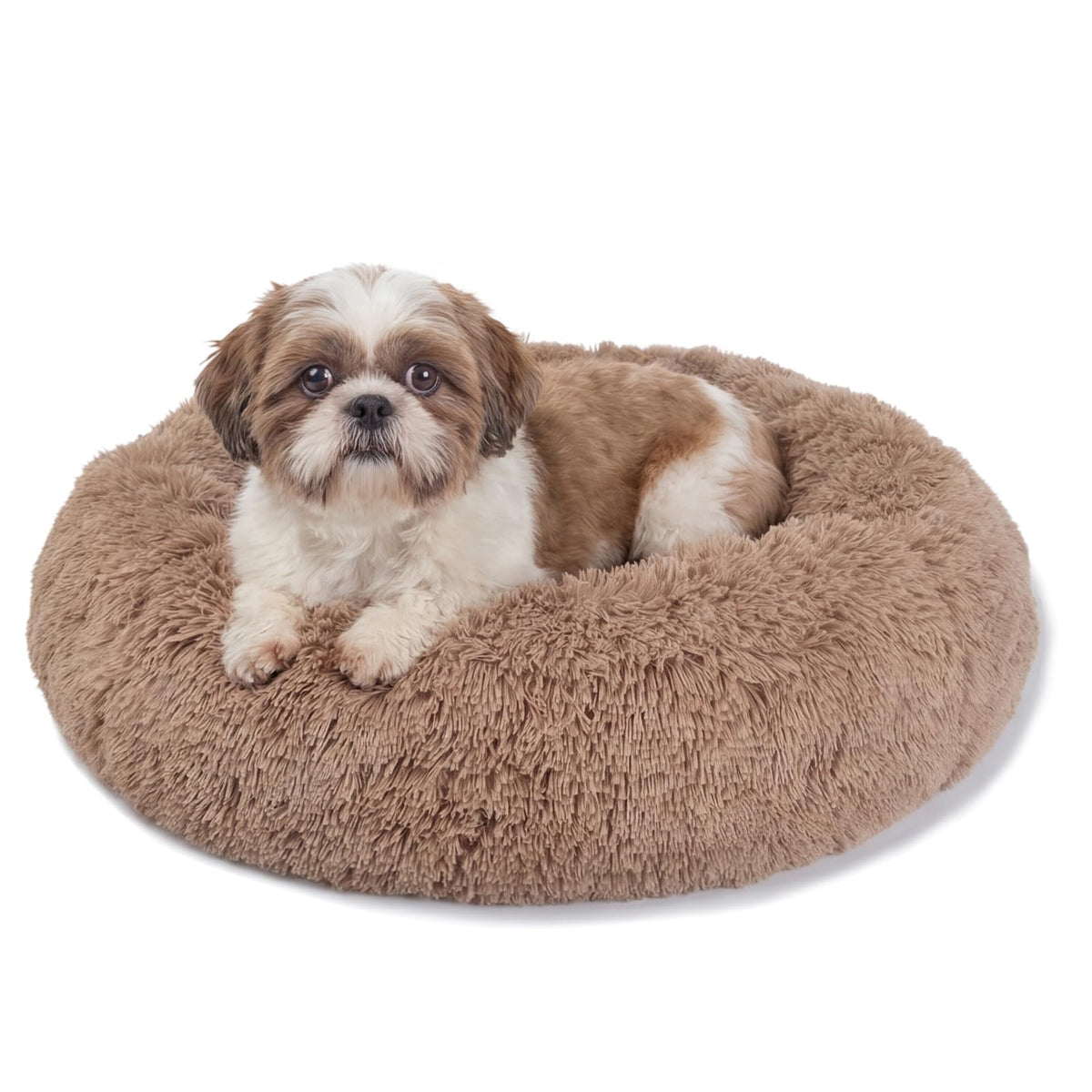Small Calming Dogs Bed for Small Dogs Anti-Anxiety Machine Washable Fluffy Luxury Anti-Slip Waterproof Mute Base Warming Cozy Soft Pet Puppy Round Bed