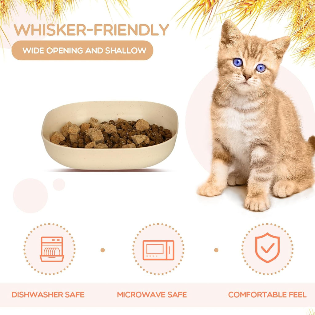 Cat Food Bowl Set, 6 inch Wide Shallow Cat Bowl for Relief Whisker Fatigue,Small Flat Cats Dish, Shallow Pet Feeding Dish or Plate for Kittens and Small Dogs (4Pcs)