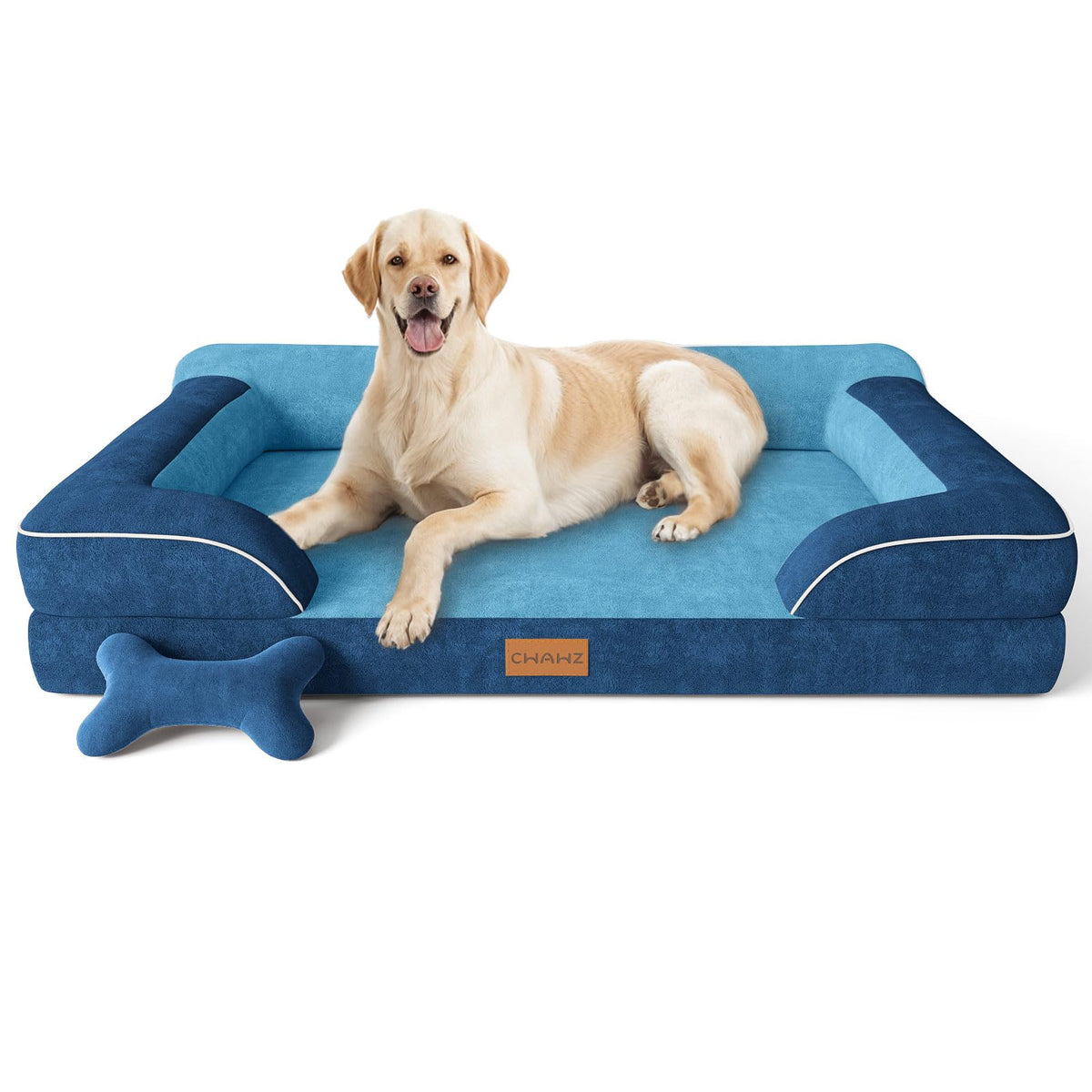 CWAWZ Extra Large Dog Bed, Orthopedic Dog Bed with Cooling Gel Memory Foam, Waterproof XL Pet Bed with Removable Washable Cover, 42" Pet Sofa Couch Dutch Velvet with Bone Toy, Light Gray