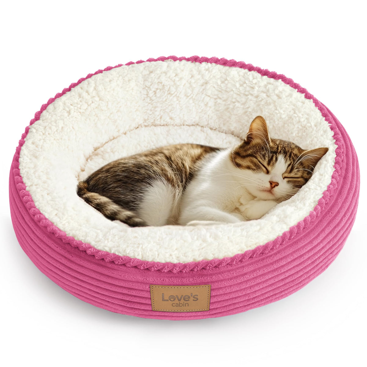 Love's cabin Round Donut Cat and Dog Cushion Bed, 20in Pet Bed for Cats or Small Dogs, Anti-Slip & Water-Resistant Bottom, Soft Durable Fabric Pet beds, Washable Luxury Cat Dog Bed Lavender Stripe