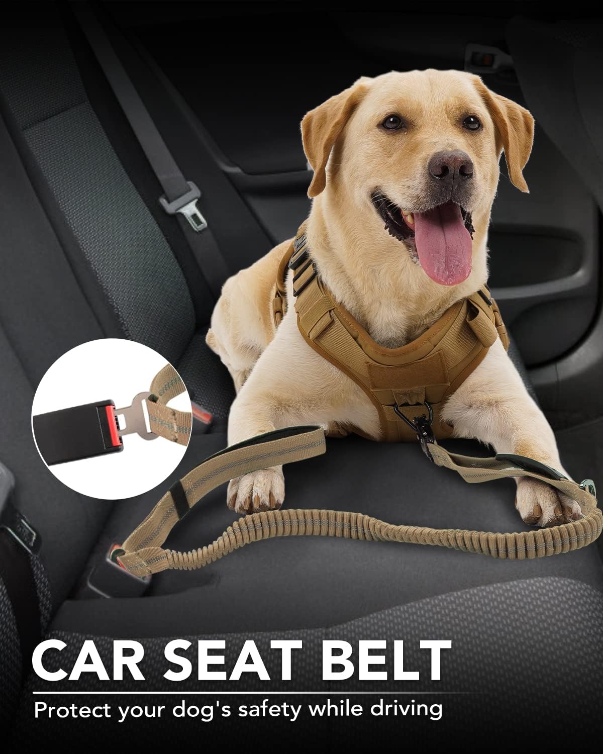 Joytale Tactical Bungee Dog Leash, Shock Absorbing No Pull, Coyote Brown