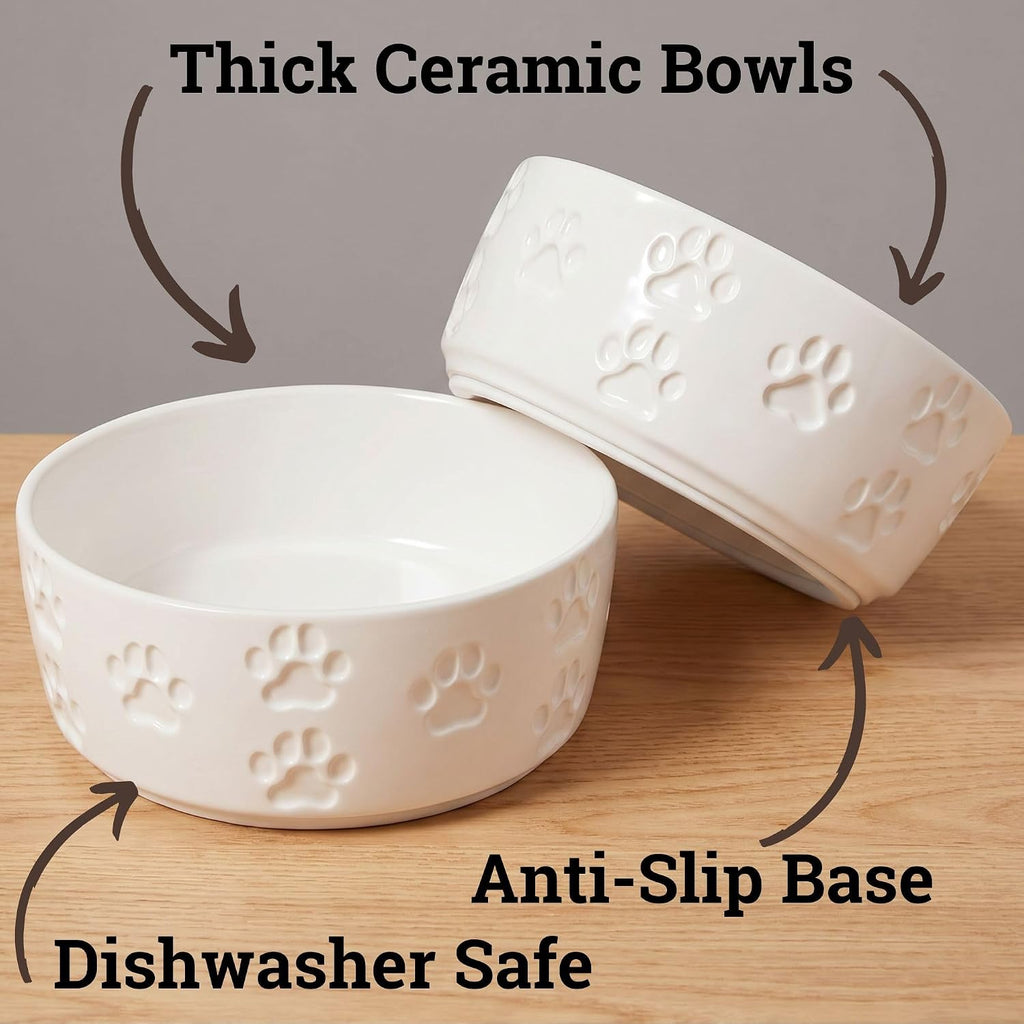 Ceramic Dog Bowl Set of 2 with Anti-Skid Base, 5.5"W x 2"H, 2 Cup Capacity