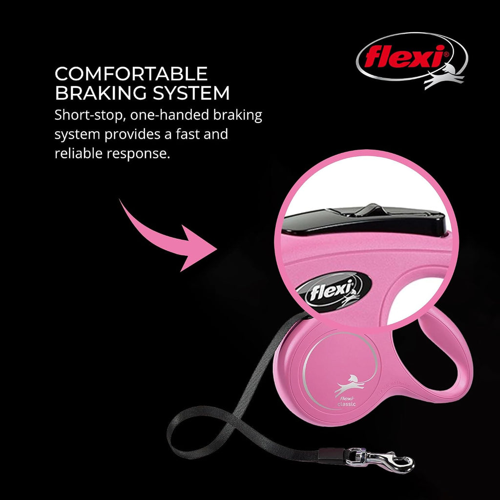 FLEXI® Classic XS Cord Retractable Dog Leash, 3-Finger Grip, 10 ft - Pink