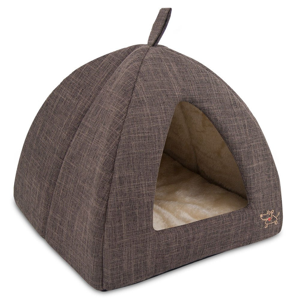 Best Pet Supplies Cat Bed for Indoor Cat, Domed Tent House with Removable Pillow, Covered Cat Cave for Small Dog, Puppies and All Breeds of Cats - Silver w/ Bones, 16 x 16 x H:14"