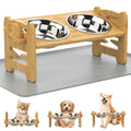 Jovrun Elevated Dog Bowls, Adjustable Raised Dog Bowl Stand for Small Size Dogs and Cats, 15°Tilted Elevated Cat Bowls, Durable Bamboo Dogs Feeder with 2 Stainless Steel Bowls and Non-Slip Feet