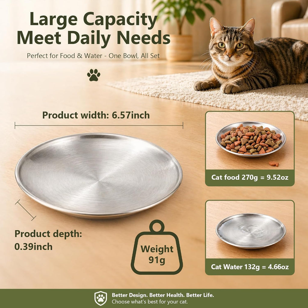 ChefBee 4PCS 6.7" Stainless Steel Shallow Cat Bowls, Whisker Friendly