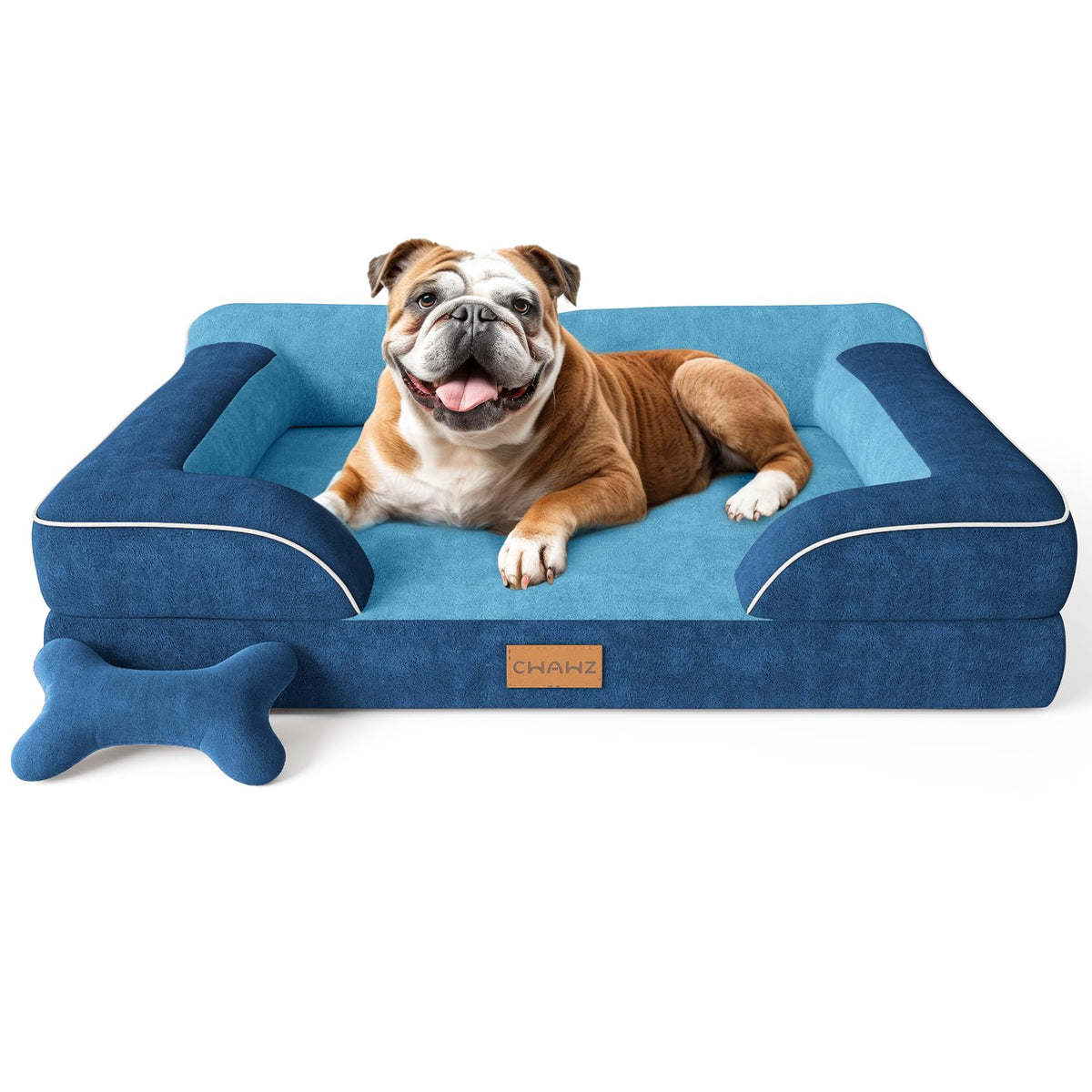 CWAWZ Extra Large Dog Bed, Orthopedic Dog Bed with Cooling Gel Memory Foam, Waterproof XL Pet Bed with Removable Washable Cover, 42" Pet Sofa Couch Dutch Velvet with Bone Toy, Light Gray