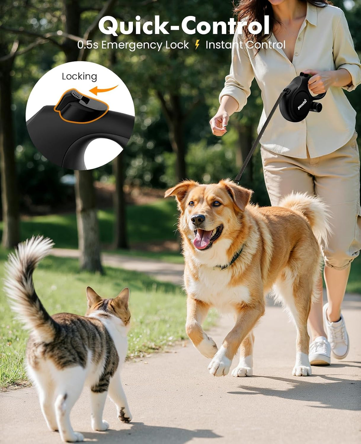 Pecute Dog Leash Retractable 26ft with Chew Proof Extender for 33-110 lbs