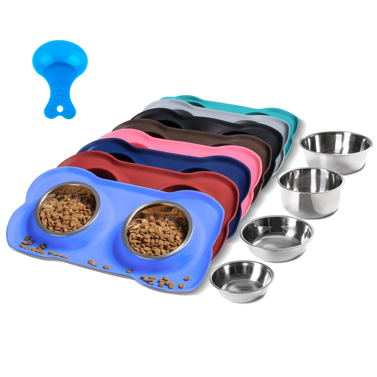 Hubulk Pet Dog Bowls 2 Stainless Steel Dog Bowl with No Spill Non-Skid Silicone Mat + Pet Food Scoop Water and Food Feeder Bowls for Feeding Small Medium Large Dogs Cats Puppies (S, Black)
