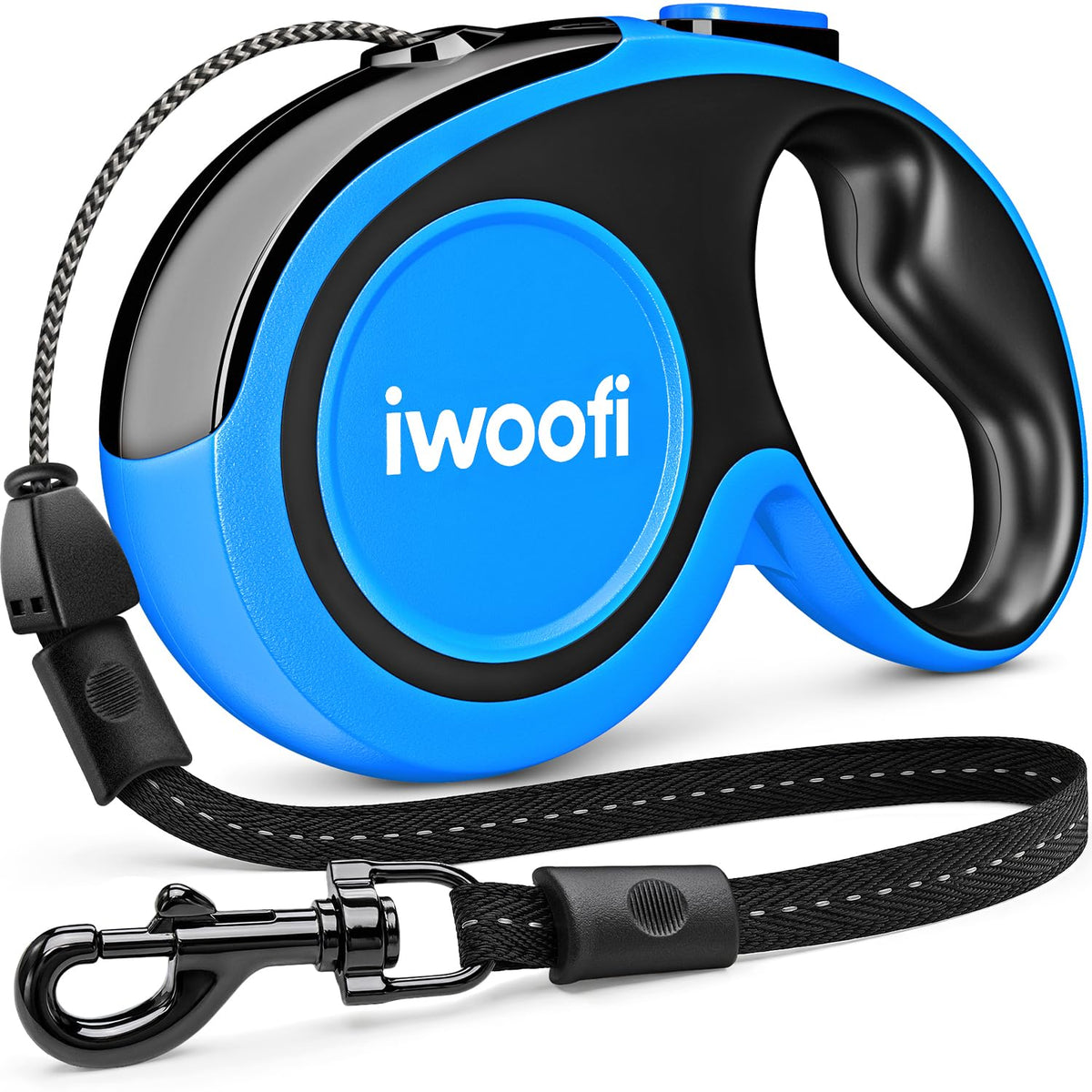 22.6 FT Retractable Dog Leash for Dogs 5-110 lbs–Reflective Leash with Reinforced Tape & Strong Cord–Quick Lock Button–360° Swivel System–Stainless Steel Spring–Comfortable Anti-Slip Handle BK