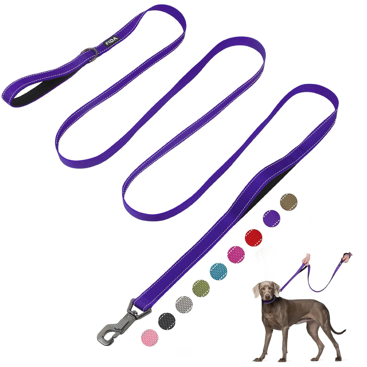 Fida Heavy Duty Dog Leash for Medium Large Dogs, 5 FT, Dual Padded Handles
