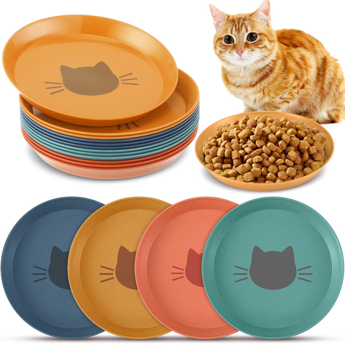 Gerrii 12 Pcs Cat Dish 6 Inch Shallow Wide Cat Bowls,Vintage Colors,Classic