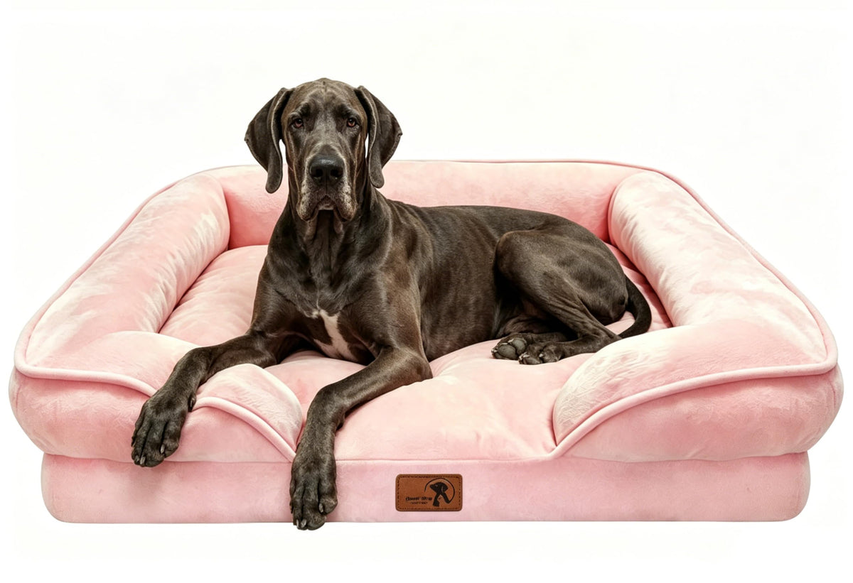 Spotted Play Orthopedic Dog Bed with Sides - Dog Sofa Beds for Medium Dogs, Supportive Foam Pet Couch Bed with Washable Removable Cover, Waterproof Lining and Non-Slip Bottom, Grey - M
