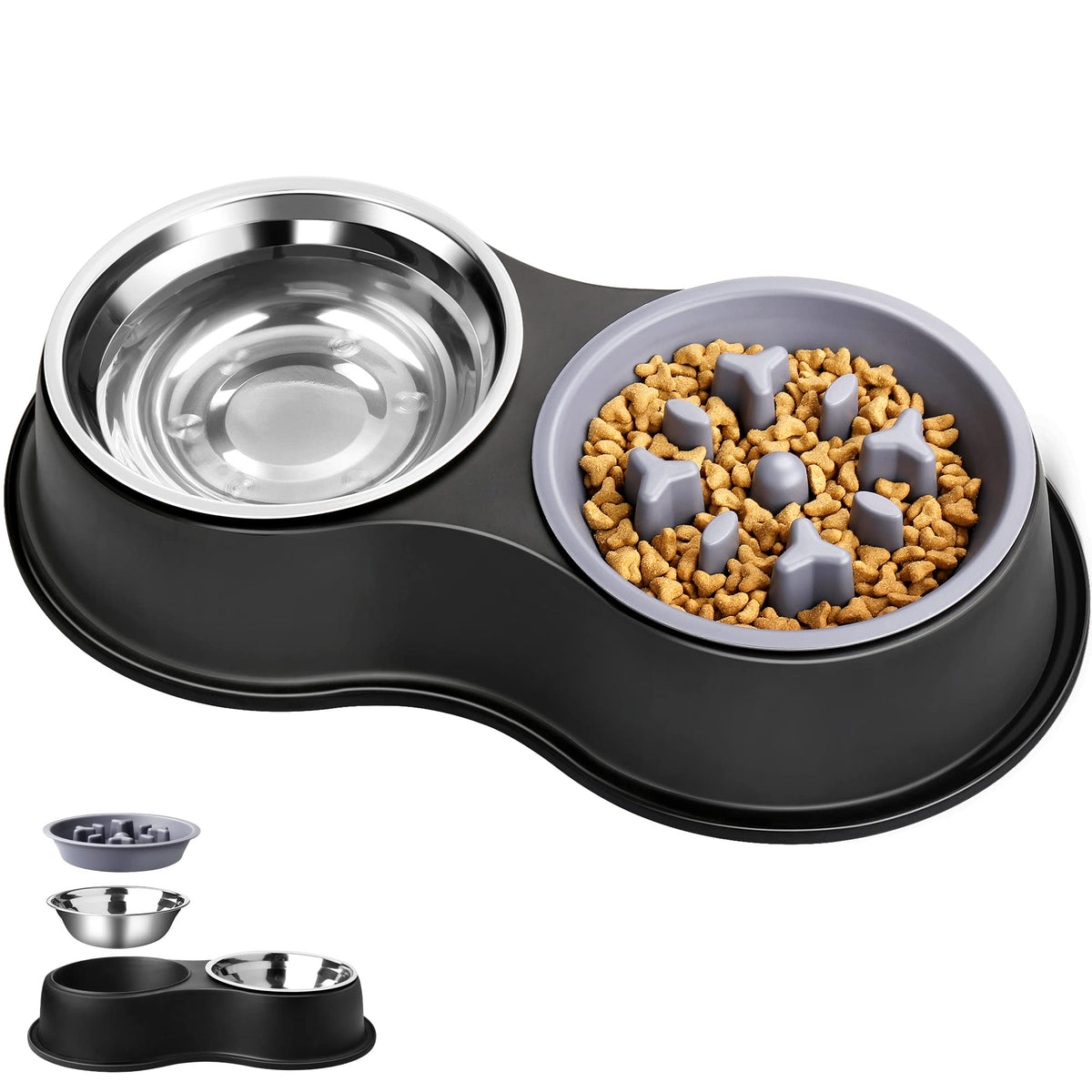 Epetslove Stainless Steel Dog Bowls Double Non-Slip Dog Water and Food Bowl