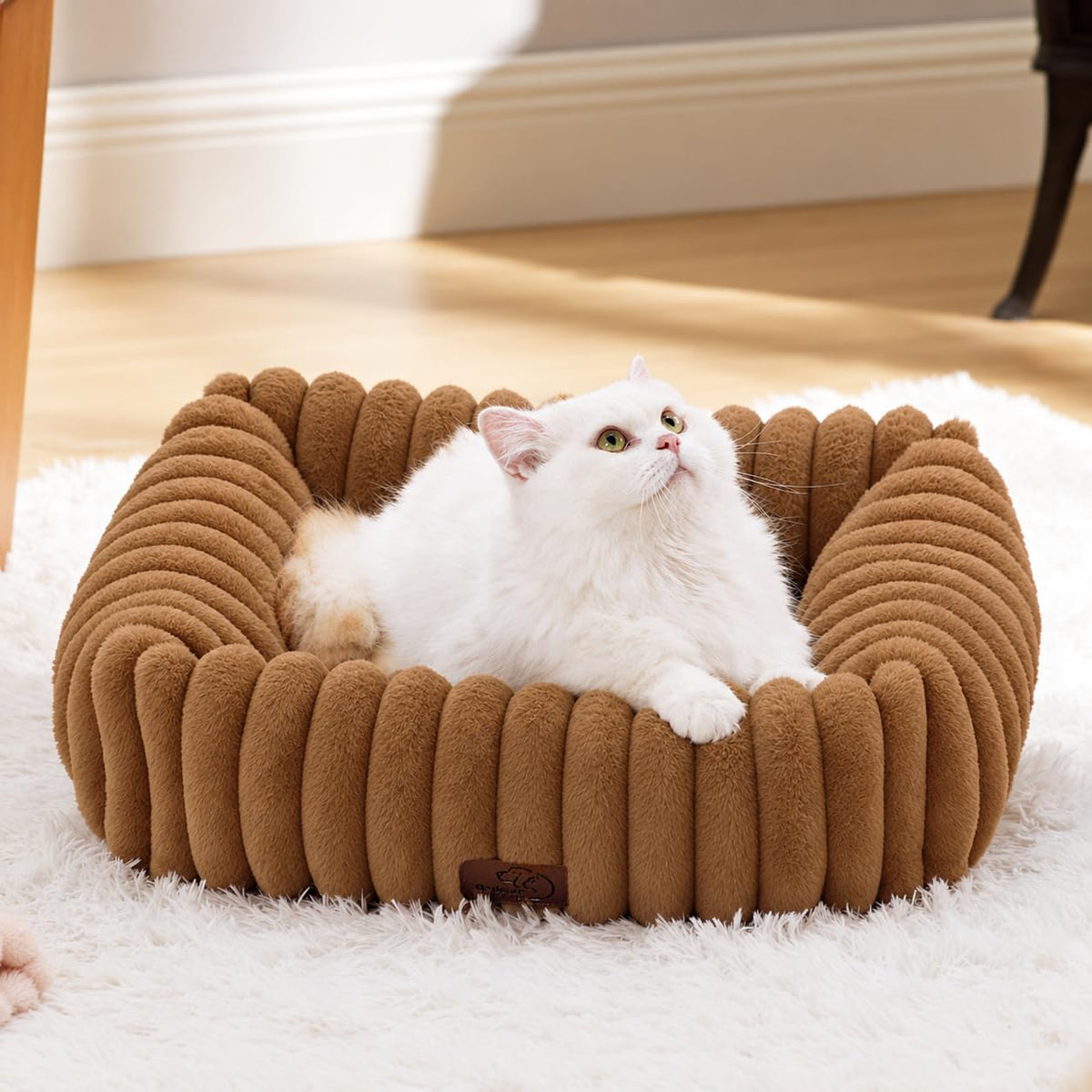 Bedsure ComfyFleece® Cute Dog Bed for Small Medium Dogs Washable,25in Cream