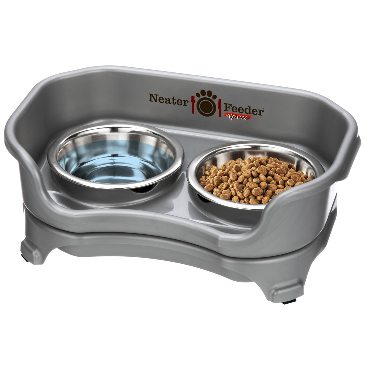 Neater Feeder Express Mess Proof Dog Bowls Elevated for Small Breeds under 15 Lb, Made in USA, No Spill Raised Dog Food Bowl Stand, Stainless Steel Food and Water Bowl Set, Feeding Station, Cappuccino