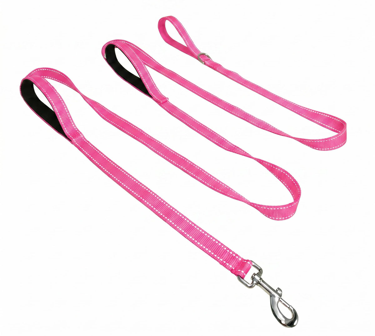 Triple Handle 6FT 1IN Dog Leash, Heavy Duty Strong Nylon, Hot Pink