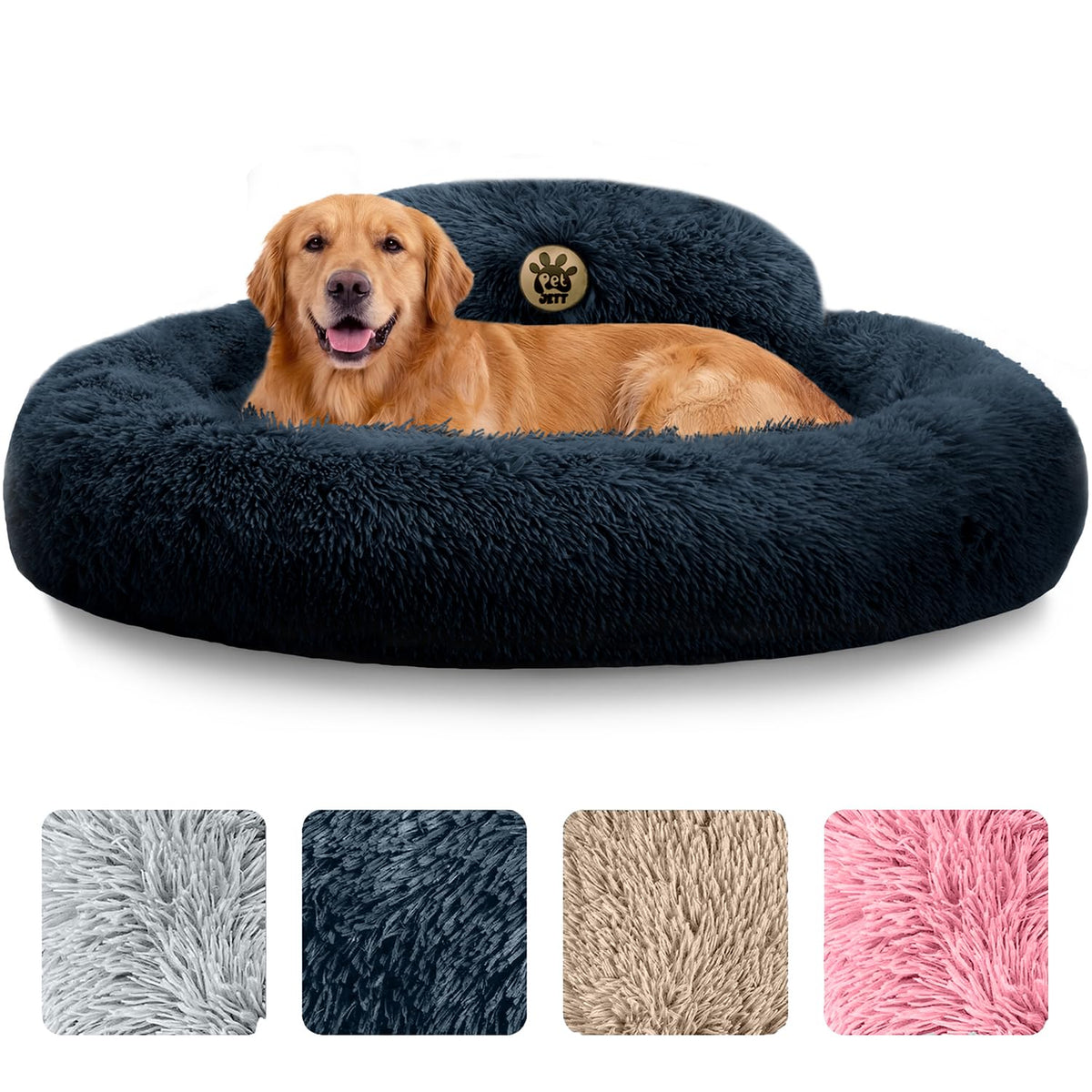PetJett Calming Dog Bed Medium Size Dog - 30'' Donut Bed, Washable Dog Bed - Anti-Slip & Super Soft Fluffy Plush Round Dog Bed, Anti-Anxiety Premium Comfort Pet Bed, Fits Dogs Upto 45 lbs - Dark Grey