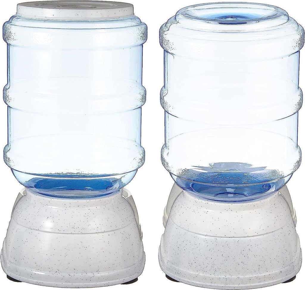 Amazon Basics Automatic Pet Water Dispenser and Gravity Food Feeder Set for Cat and Dog, Easy to Clean, 152fl.oz food feeder, 135.3fl.oz water dispenser, Small, Pack of 2