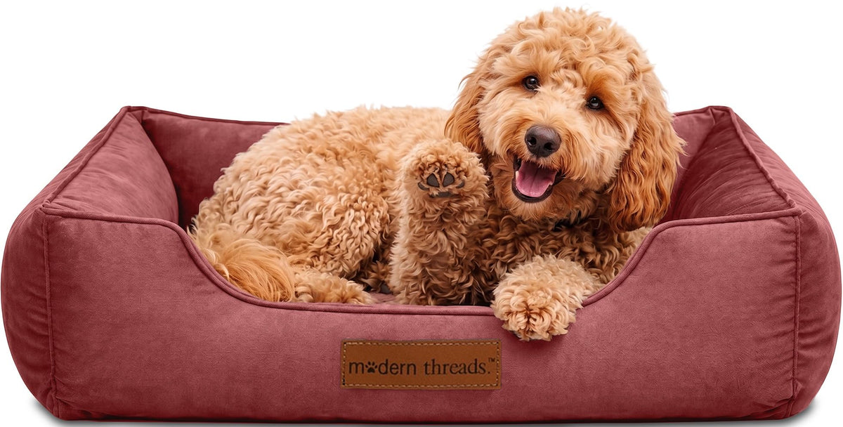 Modern Threads Luxury Dog Bed - Comfortable Tufted Velvet Cushion for Small to Large Dogs - Machine Washable - Durable & Cute Sleep Space for Pets - Pamper Your Pet with Cozy Beds - Rosewood