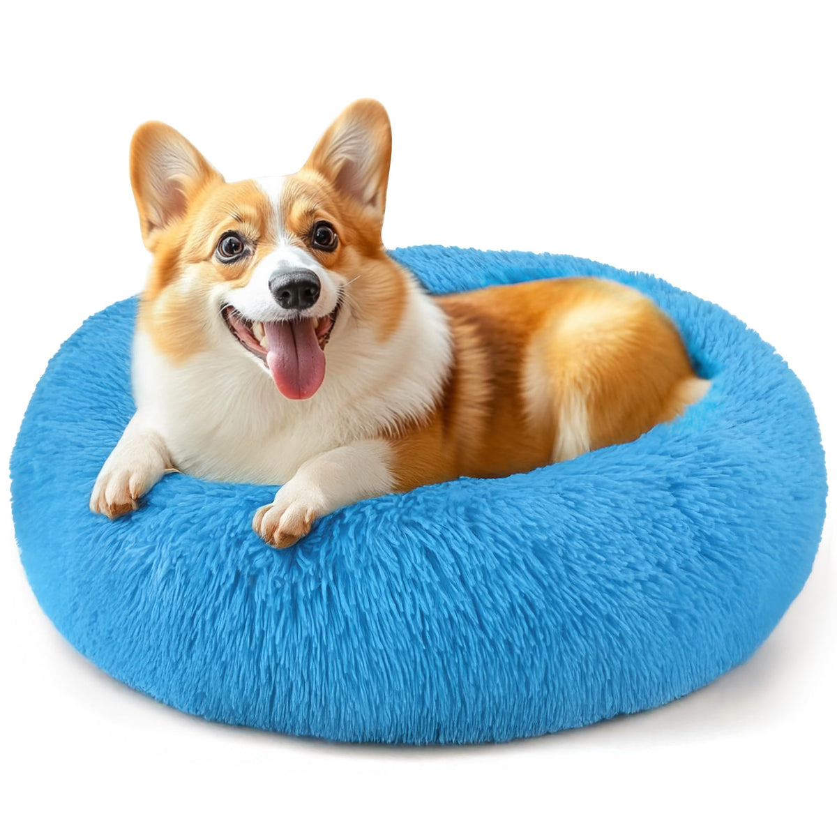 Hoewina Dog & Cat Bed for Indoor Cats, 20in Calming Donut Bed (Light Grey)