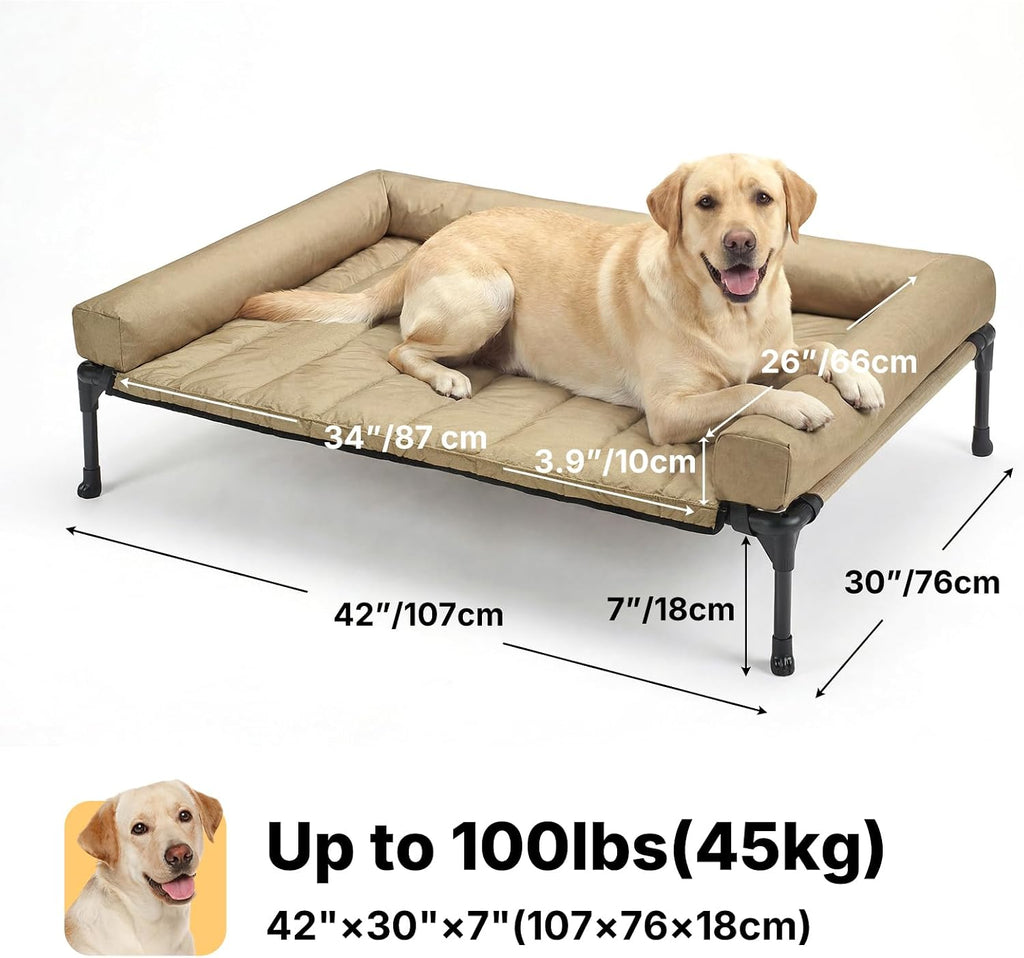 Veehoo Outdoor Elevated Dog Bed with Waterproof Bolster Cushion, Cooling