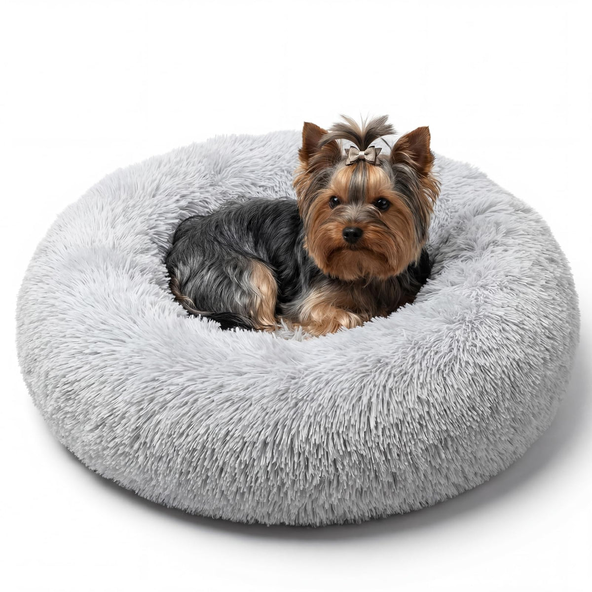 Small Calming Dogs Bed for Small Dogs Anti-Anxiety Machine Washable Fluffy Luxury Anti-Slip Waterproof Mute Base Warming Cozy Soft Pet Puppy Round Bed