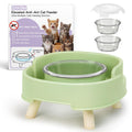 2 Pack Ant Not Cross Elevated Cat Bowls Mess Proof-4 Food Grade Glass Bowls & 2 Lids- No Spill Cat Food and Water Feeding Station for Cats&Puppy Indoor & Outdoor,No Whisker Fatigue Dish,Green