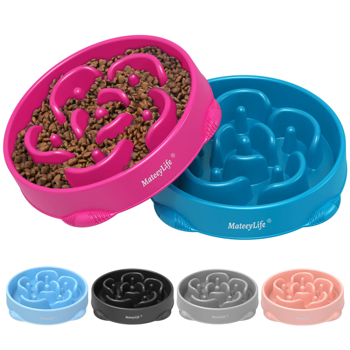 MateeyLife 2-Pack Slow Feeder Dog Bowls, 2 Cups, Dog Puzzle Feeder Bowl