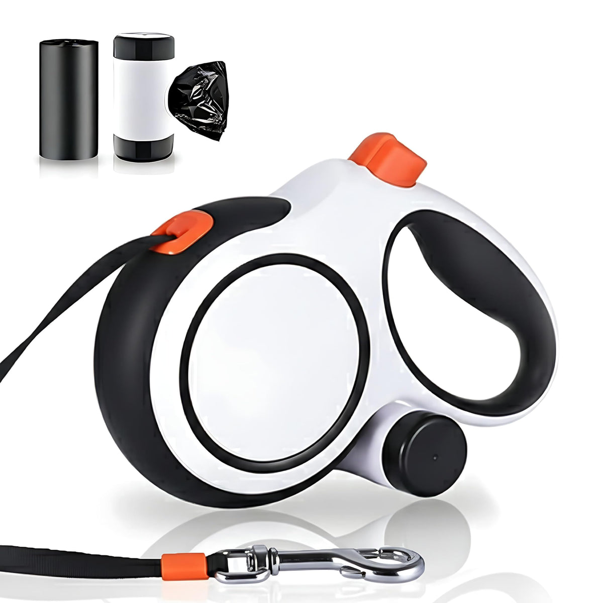 16Ft Retractable Dog Leash with LED Light, Heavy Duty Leash for Medium Dogs (20–66 lbs), 360° Tangle-Free, Built-in Poop Bag Dispenser