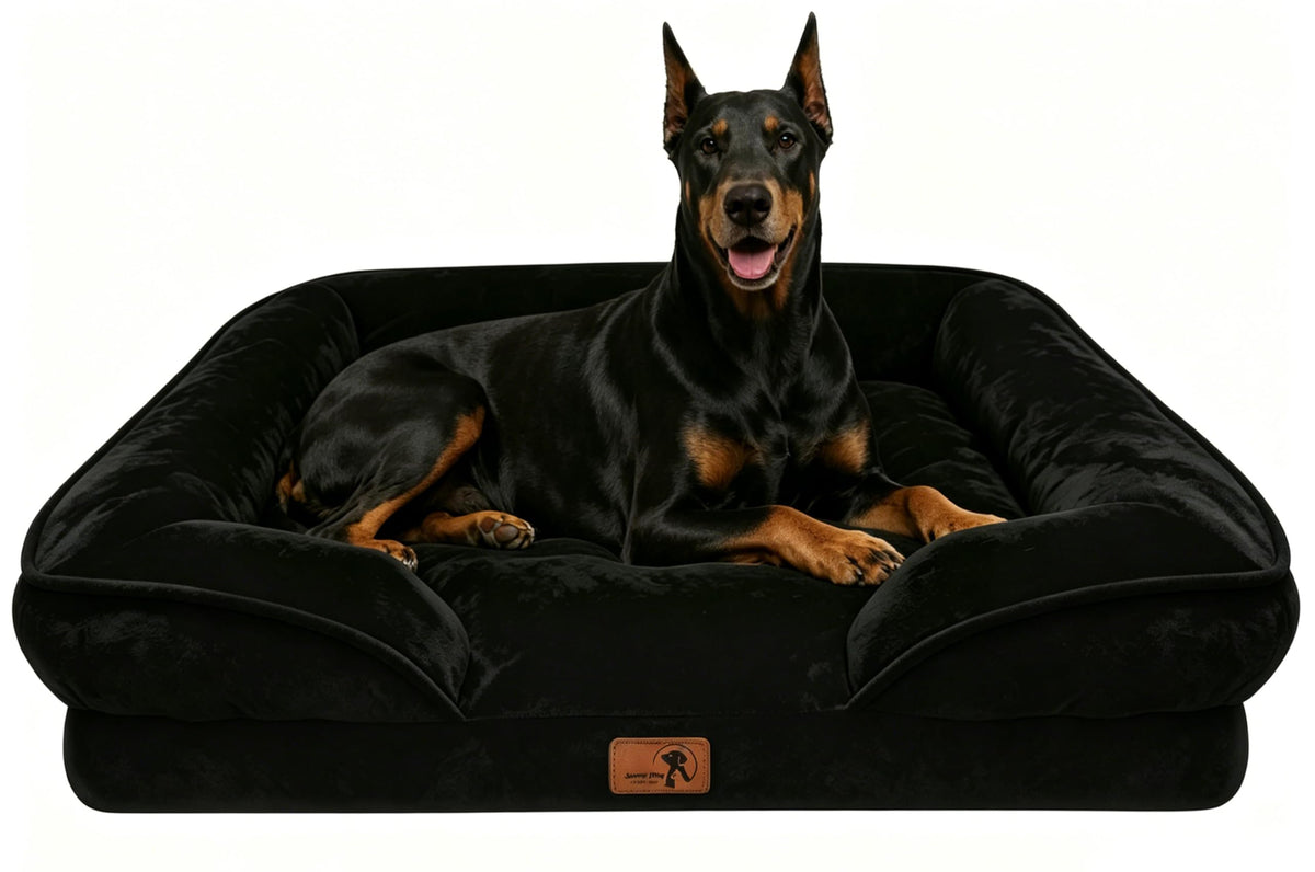Spotted Play Orthopedic Dog Bed with Sides - Dog Sofa Beds for Medium Dogs, Supportive Foam Pet Couch Bed with Washable Removable Cover, Waterproof Lining and Non-Slip Bottom, Grey - M